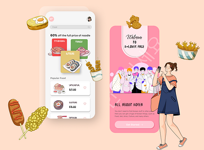 K-Lovers App app bts design figma graphic design home screen idol illustration k lover korea korean food ui ux