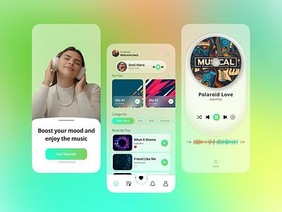 Music Playlist App app claymorphism design figma glass music neon playlist spotify ui ux