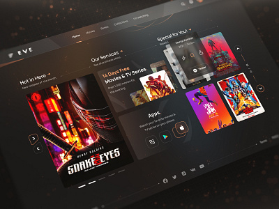 Cine Homepage app ui cinema dark style dc marvel mortal kombat movie particles series ui design web