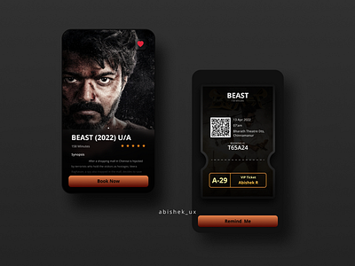 Minimal Ticket Booking UI beast booking movie ticket ui vijay