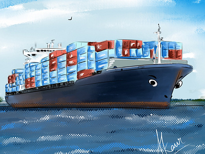 Cartoon Cargo Ship cargoship cartoon cartoon illustration digital illustration digital painting illustration transportation vechicle