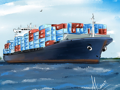 Cartoon Cargo Ship cargoship cartoon cartoon illustration digital illustration digital painting illustration transportation vechicle