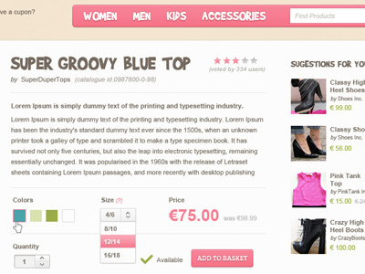 Product Page WIP ecommerce pink product page rating shop