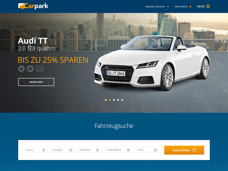 Carpark animated gif car dealer flat design homepage redesign responsive design screendesign ui ux