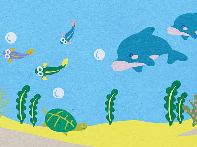 Animals in the ocean animal dolphin game design illustration turtle