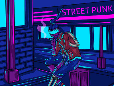 Smoking Man Cyberpunk art character color colorful cyber cyberpunk cyborg design futuristic graphic illustration japan man manga neon sci fi smoking street vector vintage