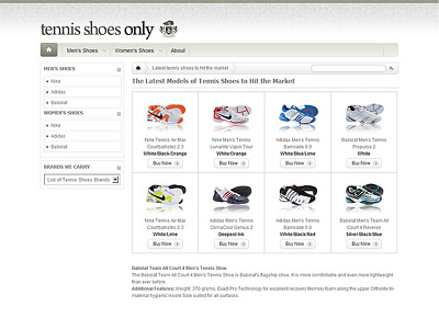 Tennis Shoes Only css html photoshop web application
