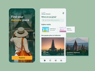 Hotel Booking App Design app bali book booking clean clear design green hotel indonesia mockup onboarding travel ui ux