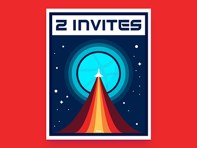 2 invites blue dribbble icon illustration invitation invites logo red space sphere star