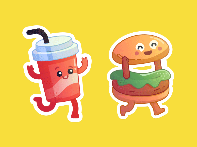 Abbey Road Sticker_🍔🍦🍟🥃 cream cute fast foods french fries hamburger ice illustration sticker walk