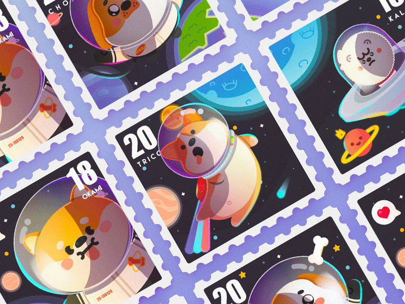 The Year of the Dog 2018 corgi dog game moon rooster shiba space stamp star ufo