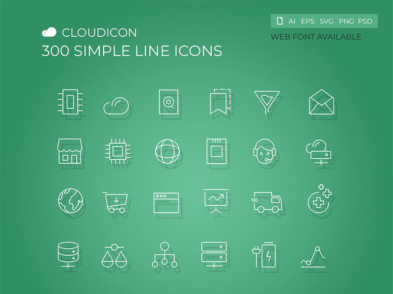 Cloudicon - 300 Simple Line icons typography web vector shape line screen pictogram photoshop navigation mobile interface glyphs editable business corporate illustration hosting design cloud icons set