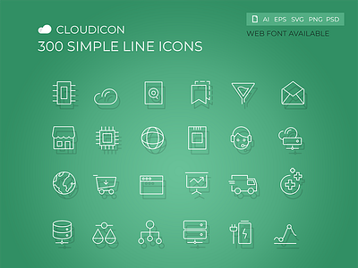 Cloudicon - 300 Simple Line icons business cloud corporate design editable glyphs hosting icons set illustration interface line mobile navigation photoshop pictogram screen shape typography vector web