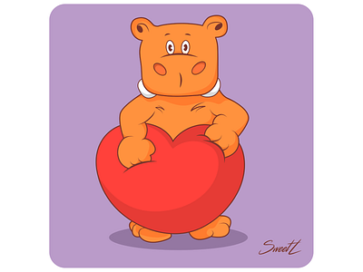 Cartoon Hippopotamus with heart