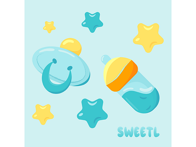 Vector babyes set - baby pacifier and bottle for baby boy 2d art baby bottle boy branding cute design illustratorukraine kids newborn pacifier set sweetl vector