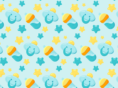 Vector babyes pattern - baby pacifier and bottle for baby boy