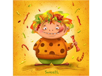 Elvin 2d art autumn boy branding brownie candy cartoon character clumsy forest forester goblin illustratorukraine kind plump story sweet tooth sweetl thick wood