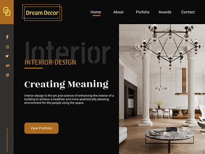 Dream Decor - Interior Design Homepage UI Design - Dark Theme design female designer figma homepage illustration interior mockup mumbai ui website