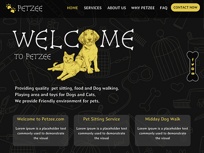 Petzee Pet Care and Pet Sitting Services UI Design black branding cat design dog logo pet sitting services petcare ui white