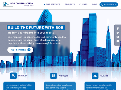 Construction Company Home page UI Design blue branding cards company construction design homepage landing page ui website