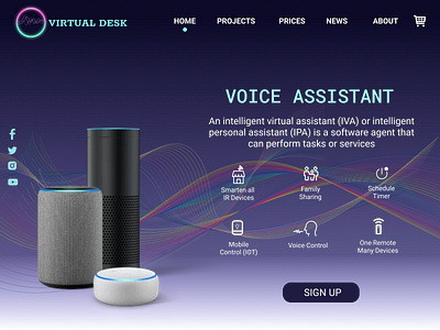 Voice Assistant Home page UI Design ai app branding buisness company design figma gradient icon navy blue product robot font social media technology ui ux voice assistant