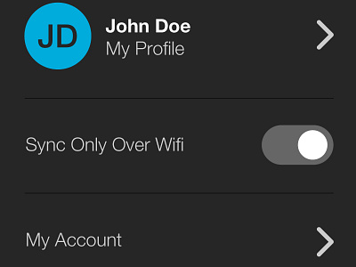 Slide out Menu arrows design menu mobile app my account my profile settings slide out menu sync ui ux wifi