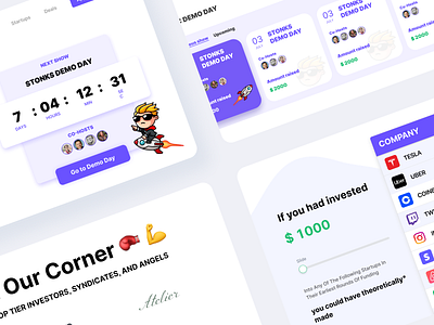 🚀 Stonks.com Front page of Startup investing landing page 🔥🚀 branding button creative footer header herosection invest landingpage live navbar pitch slider startup stonks streaming tab ui uiux web website