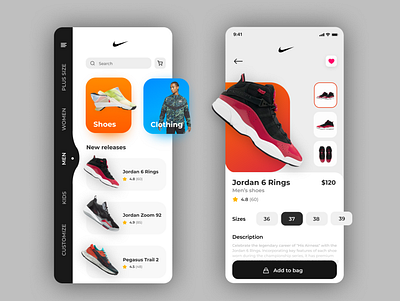 Shoes E-Commerce (Nike Re-Design) app app design dailyui e comerce e commerce app interface ui design ux design