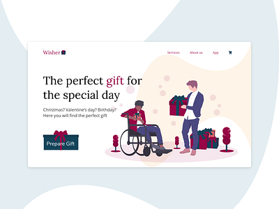 Wisher - The Perfect Gift for the special day design homepage illustration landingpage minimal ui web