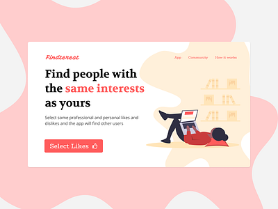 Findterest - Find people with same interests design hero homepage illustration landingpage minimal ui web website