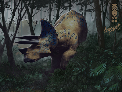 Triceratops art dinosaur illustration painting paleontology prehistoric
