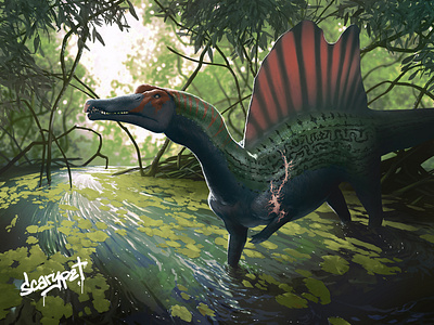 Scarred Spinosaurus art creature digital painting dinosaur illustration painting paleontology prehistoric