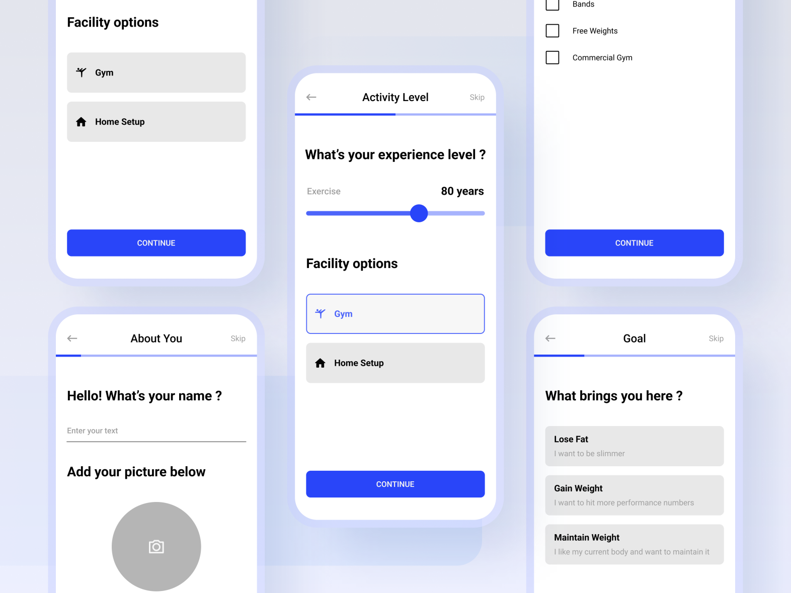 User Onboarding for Fitness App - Light UI by Sharanya on Dribbble