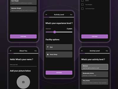 User Onboarding for Fitness App - Dark UI app design dark theme fitness app interactive onboarding ui user onboarding