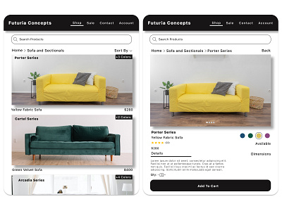 "Futuria Concepts" - Furniture app - Tablet UI