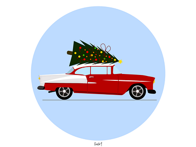 Classic red car christmas vector illustration