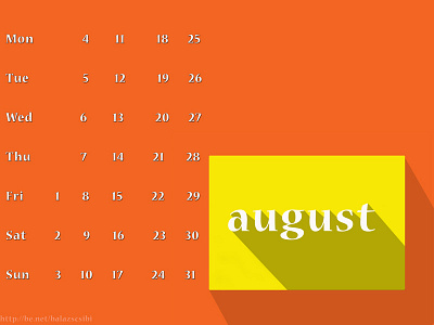 August 2014 (calendar) 2014 calendar color colorful editorial graphic design printed