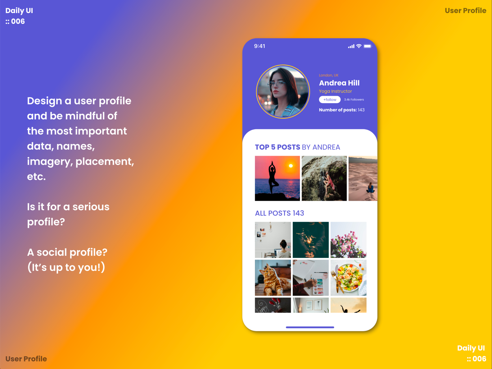 Daily UI 006 - User Profile by Sandy Yinling Li on Dribbble