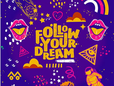 Fllow your dream doodle art graphic design illustration vector