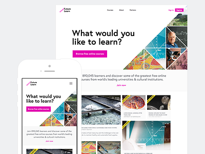 FutureLearn landing page composition grid landing page mobile responsive triangle web website