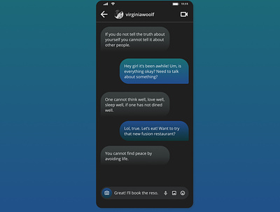Daily UI 013. Direct Message. chat chat app daily 100 challenge daily ui 013 dailyui dailyuichallenge dark mode dark theme design dm gradients instagram instagram redesign messenger messenger app redesign ui