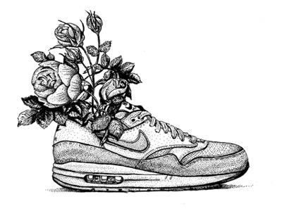 Pen Drawing flowers illustration shoe