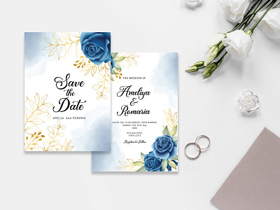 Wedding Invitation Blue Rose
