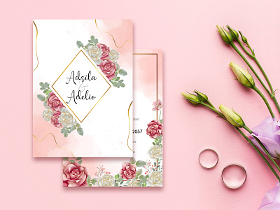 Floral Invitation Wedding With Pink Roses