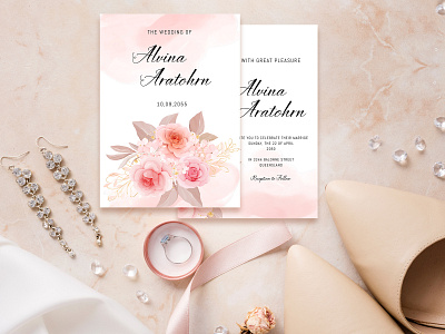 Beautiful Wedding Invitation Card With Soft Pink Roses