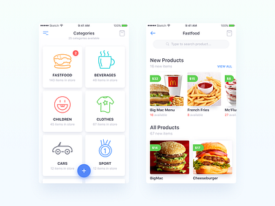 Store app concept. categories e commerce fastfood gift material design mobile ui mobile ux product product list sketch store