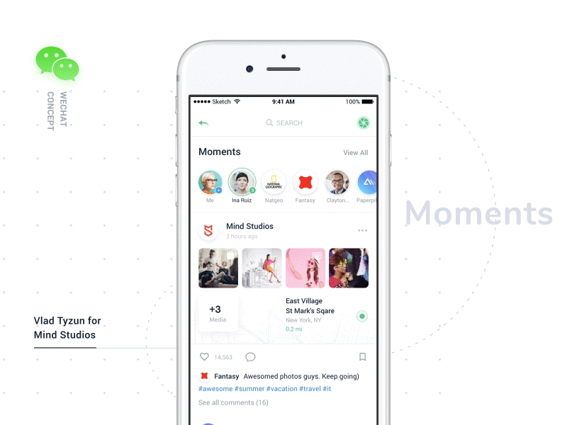 WeChat Moments & Discover Screen Design Concept animation chat contact discover flat gif ios app media search social ui wechat