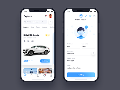Car Rental App – Onboarding and Feed screens car app design ios material design mobile mobile app mobile ui profile sketch ui ui app user interface ux
