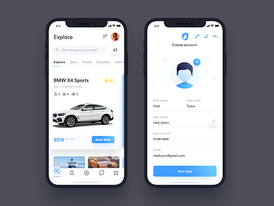 Car Rental App – Onboarding and Feed screens