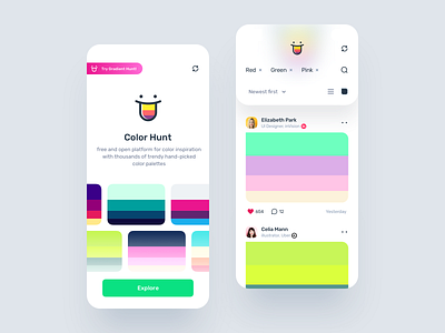 Color Hunt - Mobile App Concept brand color design feed material design mobile mobile ui palette ui user interface ux